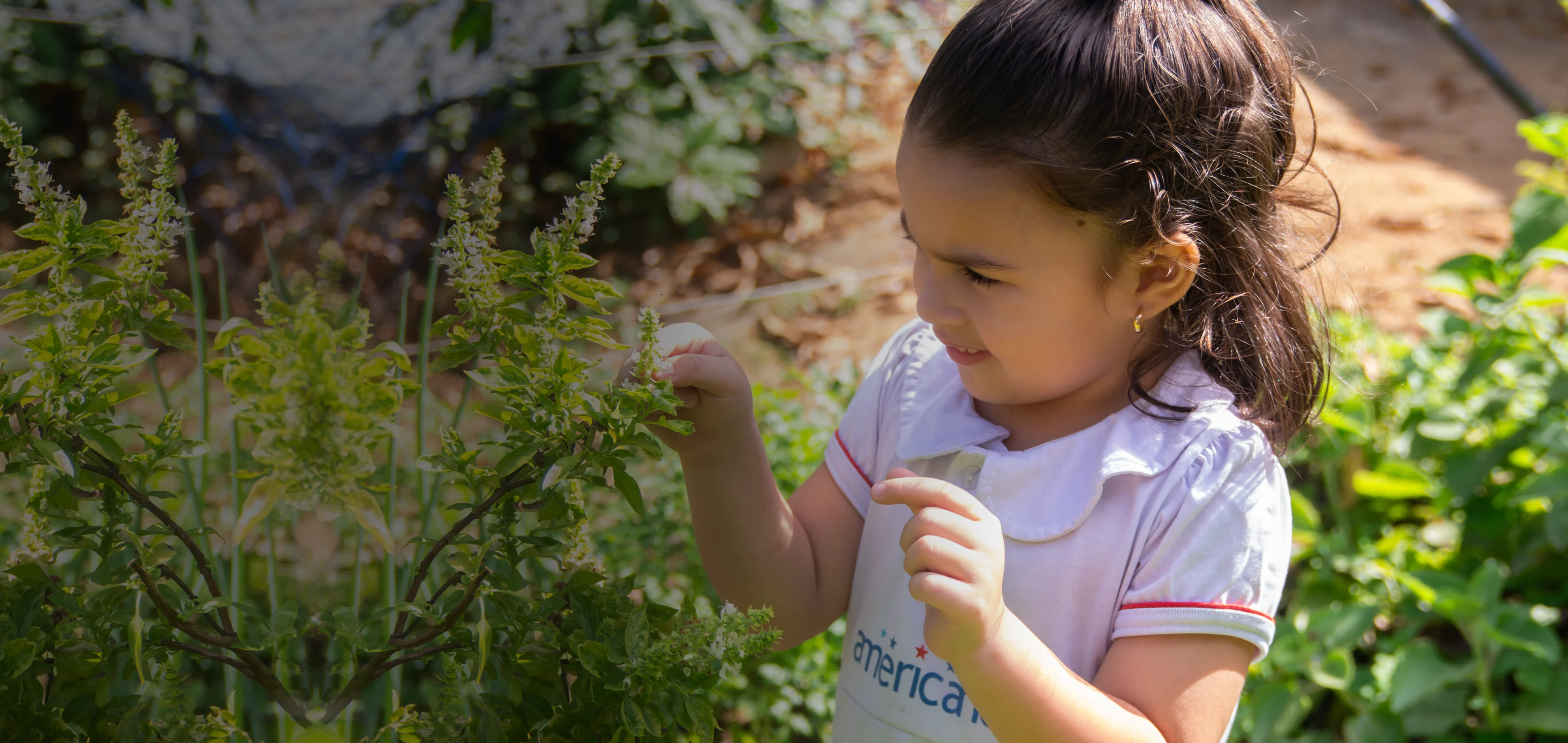 Menina brincando com planta